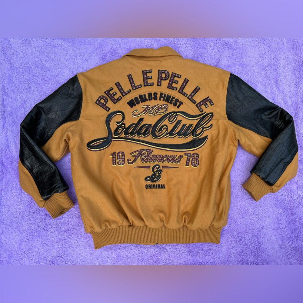 Pelle Pelle Men's Yellow Soda Club Bomber Varsity Jacket - Picture 2 of 14